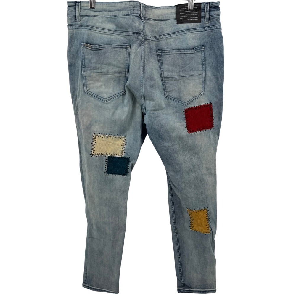 Serenede Patchwork Jeans Mens 42 x 32 Light Blue Distressed Corduroy Accents
